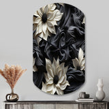 White And Grey Symphony Of Petal Gardens - Asymmetric Metal Wall Clock