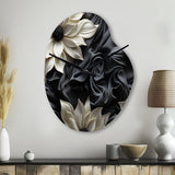 White And Grey Symphony Of Petal Gardens - Asymmetric Metal Wall Clock