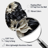 White And Grey Symphony Of Petal Gardens - Asymmetric Metal Wall Clock