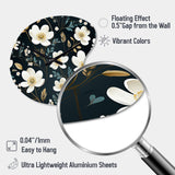 Mystic White And Teal Splendor Gardens - Asymmetric Metal Wall Clock