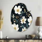 Mystic White And Teal Splendor Gardens - Asymmetric Metal Wall Clock