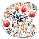 Rustic Pink Garden Charm Floral Pattern - Asymmetric Metal Wall Clock
