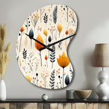 Nordic  Ivory And Beige Floral Charm - Asymmetric Metal Wall Clock