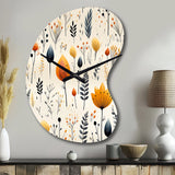 Nordic  Ivory And Beige Floral Charm - Asymmetric Metal Wall Clock