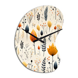 Nordic  Ivory And Beige Floral Charm - Asymmetric Metal Wall Clock
