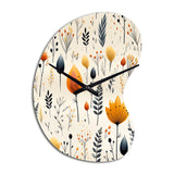 Nordic  Ivory And Beige Floral Charm - Asymmetric Metal Wall Clock