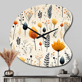 Nordic  Ivory And Beige Floral Charm - Asymmetric Metal Wall Clock