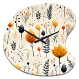 Nordic  Ivory And Beige Floral Charm - Asymmetric Metal Wall Clock
