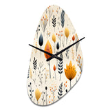 Nordic  Ivory And Beige Floral Charm - Asymmetric Metal Wall Clock