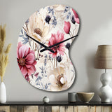 Pink And Beige Wildflower Paradise - Asymmetric Metal Wall Clock