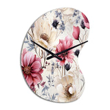Pink And Beige Wildflower Paradise - Asymmetric Metal Wall Clock