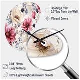 Pink And Beige Wildflower Paradise - Asymmetric Metal Wall Clock
