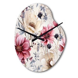 Pink And Beige Wildflower Paradise - Asymmetric Metal Wall Clock