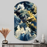 Hokusai  Japanese Waves Pattern - Asymmetric Metal Wall Clock