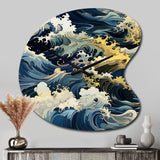 Hokusai  Japanese Waves Pattern - Asymmetric Metal Wall Clock