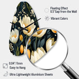 Beige And Yellow Weave Ikat Blooms - Asymmetric Metal Wall Clock
