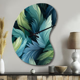 Blue And Teal Parrot Feathers - Asymmetric Metal Wall Clock