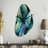 Blue And Teal Parrot Feathers - Asymmetric Metal Wall Clock