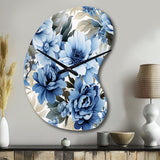 Floral Blue And White Victorian Pattern - Asymmetric Metal Wall Clock