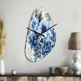 Floral Blue And White Victorian Pattern - Asymmetric Metal Wall Clock