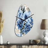 Floral Blue And White Victorian Pattern - Asymmetric Metal Wall Clock