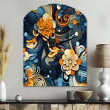Orange And Blue Graceful Floral Essence Of Zen - Asymmetric Metal Wall Clock
