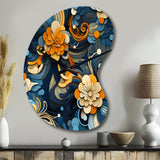 Orange And Blue Graceful Floral Essence Of Zen - Asymmetric Metal Wall Clock