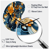 Orange And Blue Graceful Floral Essence Of Zen - Asymmetric Metal Wall Clock