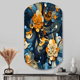 Orange And Blue Graceful Floral Essence Of Zen - Asymmetric Metal Wall Clock