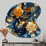 Orange And Blue Graceful Floral Essence Of Zen - Asymmetric Metal Wall Clock