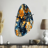 Orange And Blue Graceful Floral Essence Of Zen - Asymmetric Metal Wall Clock