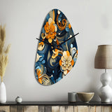 Orange And Blue Graceful Floral Essence Of Zen - Asymmetric Metal Wall Clock
