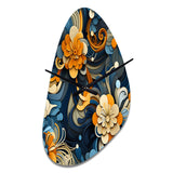 Orange And Blue Graceful Floral Essence Of Zen - Asymmetric Metal Wall Clock