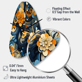 Orange And Blue Graceful Floral Essence Of Zen - Asymmetric Metal Wall Clock