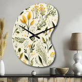 Yellow And Green Floral Simplicity - Asymmetric Metal Wall Clock