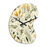 Yellow And Green Floral Simplicity - Asymmetric Metal Wall Clock