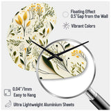 Yellow And Green Floral Simplicity - Asymmetric Metal Wall Clock
