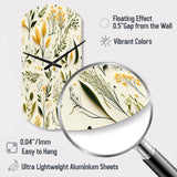 Yellow And Green Floral Simplicity - Asymmetric Metal Wall Clock