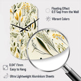 Yellow And Green Floral Simplicity - Asymmetric Metal Wall Clock
