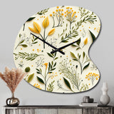 Yellow And Green Floral Simplicity - Asymmetric Metal Wall Clock