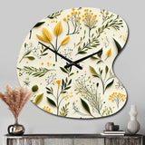Yellow And Green Floral Simplicity - Asymmetric Metal Wall Clock