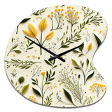 Yellow And Green Floral Simplicity - Asymmetric Metal Wall Clock