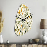 Yellow And Green Floral Simplicity - Asymmetric Metal Wall Clock