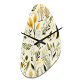 Yellow And Green Floral Simplicity - Asymmetric Metal Wall Clock