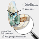 Blue window beachfront view blooms I - Asymmetric Metal Wall Clock