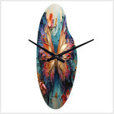 Orange and blue Metallic Butterfly - Asymmetric Metal Wall Clock