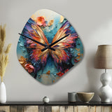 Orange and blue Metallic Butterfly - Asymmetric Metal Wall Clock