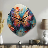 Orange and blue Metallic Butterfly - Asymmetric Metal Wall Clock