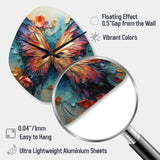 Orange and blue Metallic Butterfly - Asymmetric Metal Wall Clock