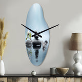 Blue Zen Serenity of Spiritual Stones in Water II - Asymmetric Metal Wall Clock